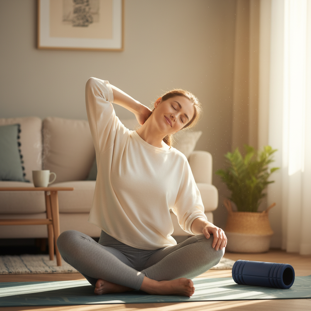 Entspannte Frau auf Yogamatte nach dem Faszientraining – spürbar mehr Wohlbefinden